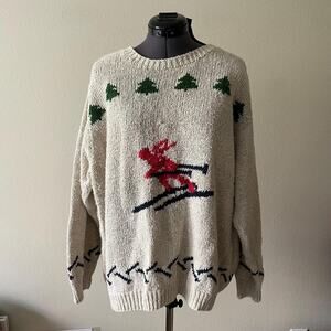 90s Ski Sweater Linen Cotton Blend | Size 1X / XXL